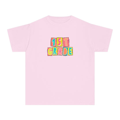 1st Grade Neon Blocks Youth Short Sleeve Tee