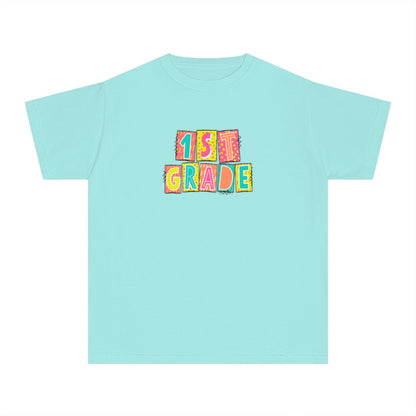 1st Grade Neon Blocks Youth Short Sleeve Tee