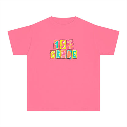 1st Grade Neon Blocks Youth Short Sleeve Tee