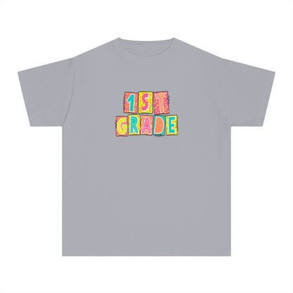 1st Grade Neon Blocks Youth Short Sleeve Tee