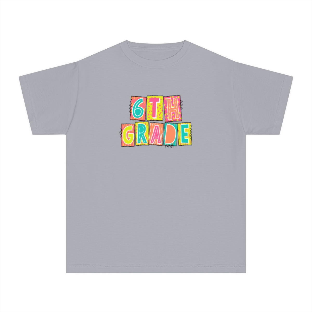 6th Grade Neon Blocks Youth Short Sleeve Tee