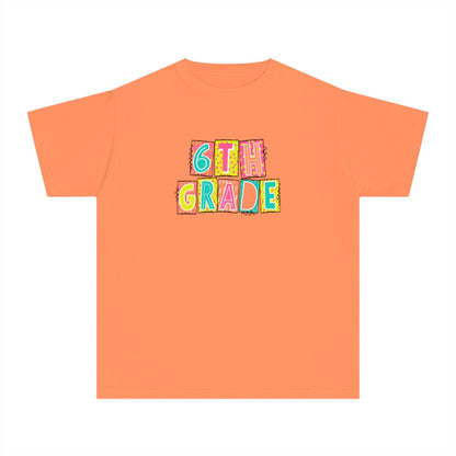 6th Grade Neon Blocks Youth Short Sleeve Tee