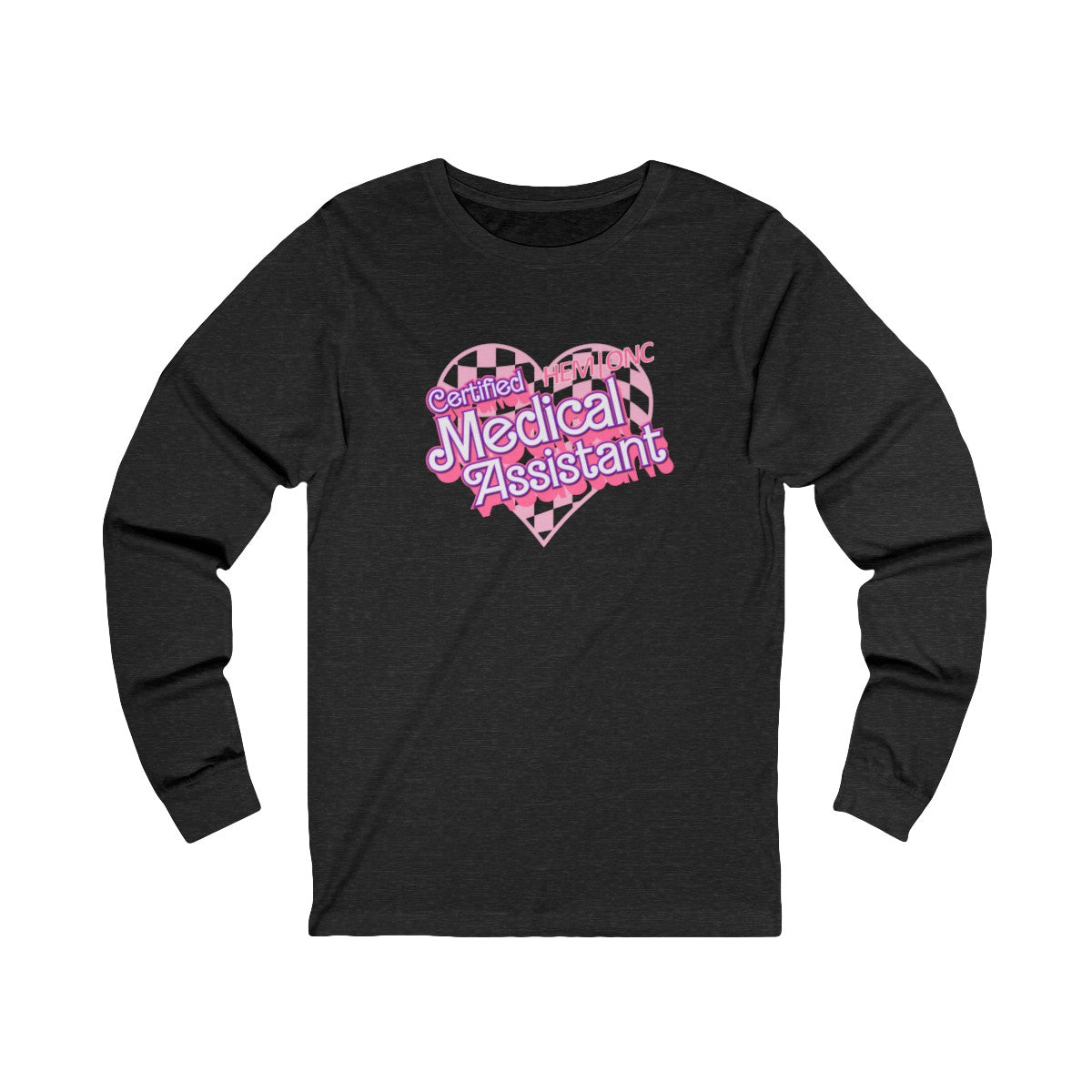 Certified Hem/Onc Medical Assistant Checkered Heart Long Sleeve Tee
