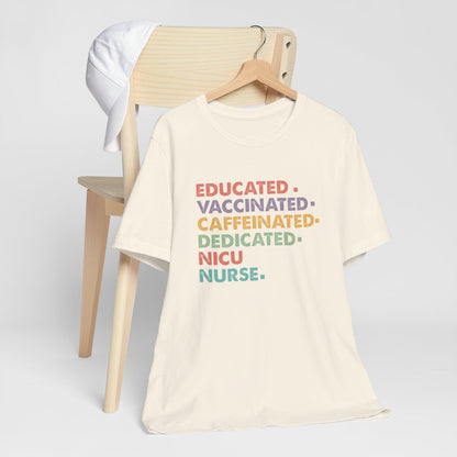 Educated Vaccinated Caffeinated Dedicated Short Sleeve Tee