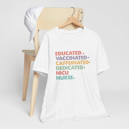 Educated Vaccinated Caffeinated Dedicated Short Sleeve Tee