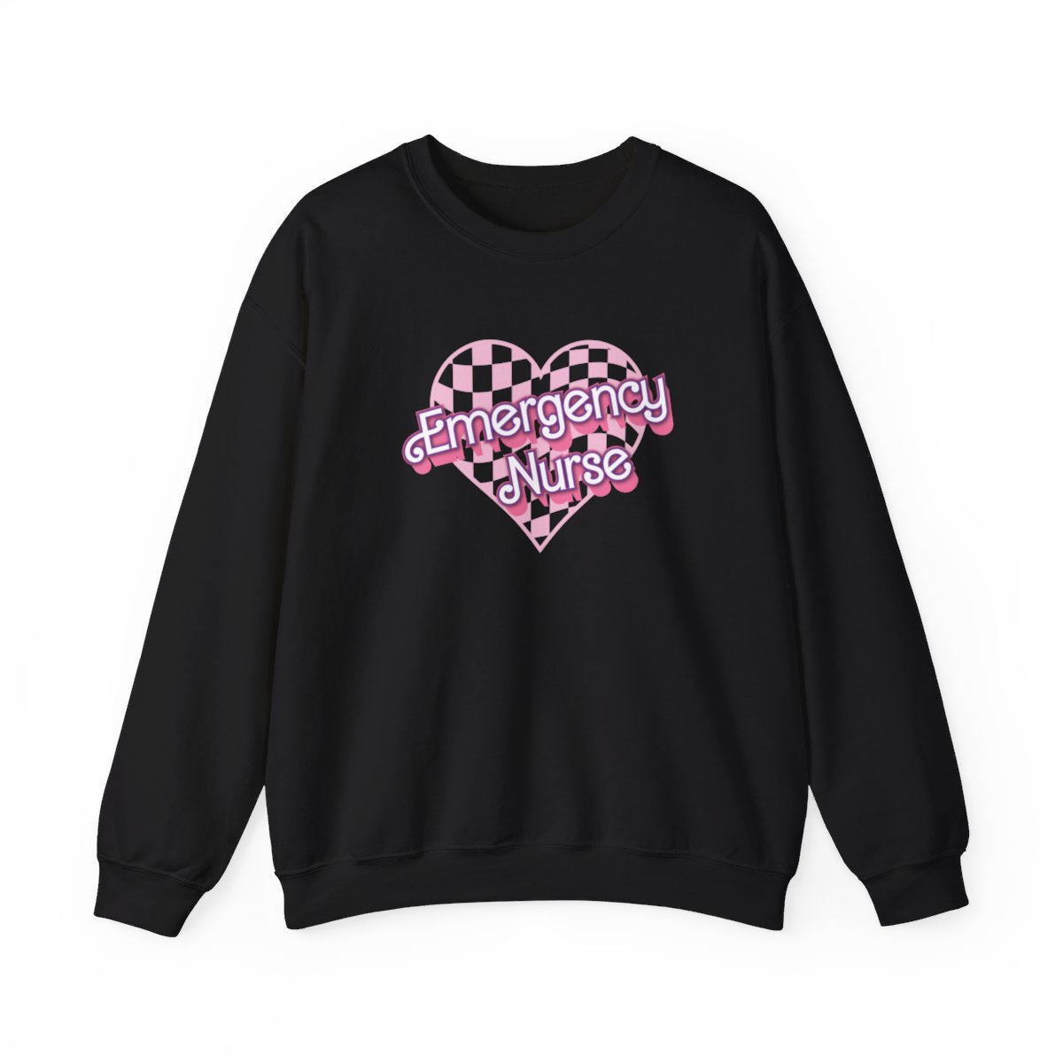 Emergency Nurse Checkered Heart Long Sleeve Sweatshirt