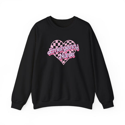 Emergency Nurse Checkered Heart Long Sleeve Sweatshirt
