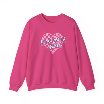 Emergency Nurse Checkered Heart Long Sleeve Sweatshirt