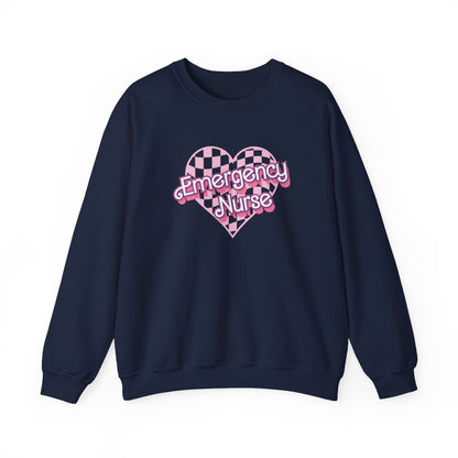 Emergency Nurse Checkered Heart Long Sleeve Sweatshirt