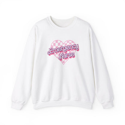 Emergency Nurse Checkered Heart Long Sleeve Sweatshirt