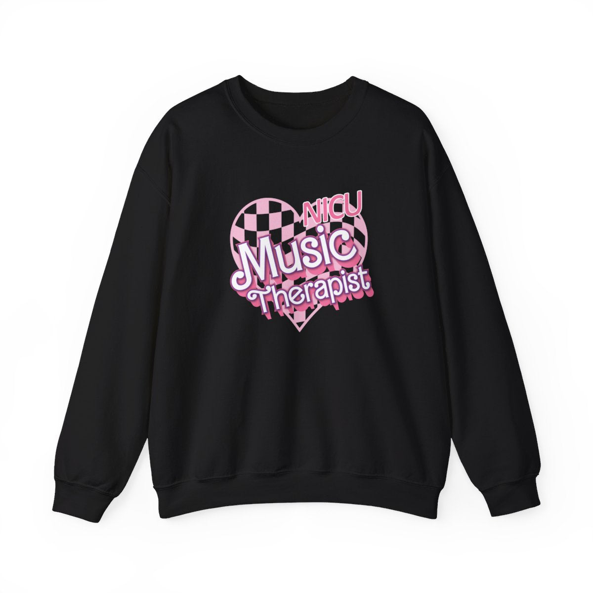 NICU Music Therapist Checkered Heart Long Sleeve Sweatshirt