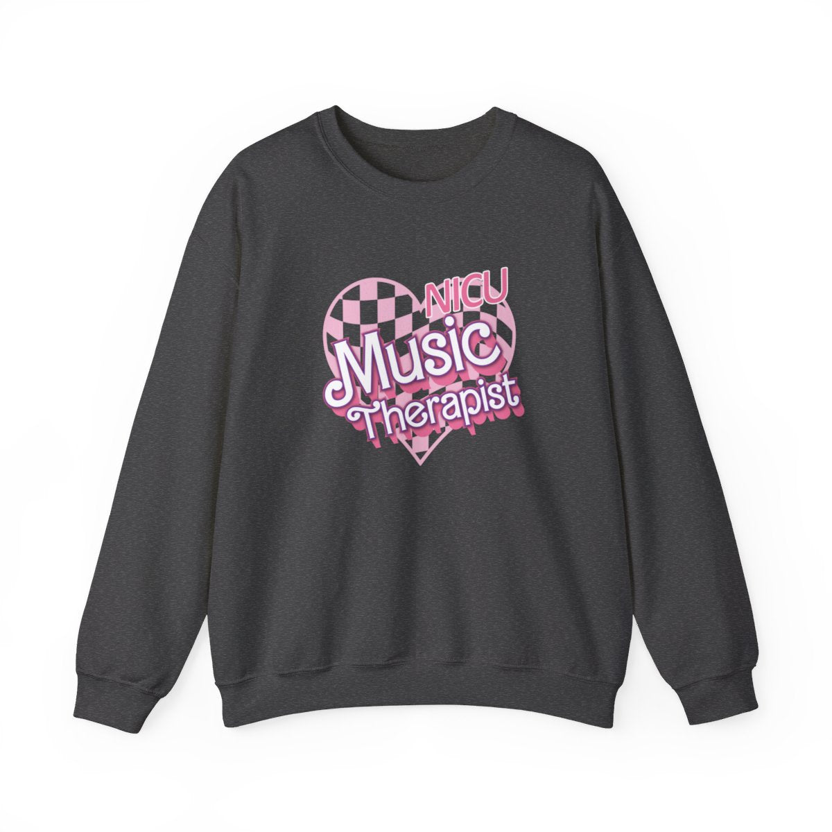NICU Music Therapist Checkered Heart Long Sleeve Sweatshirt