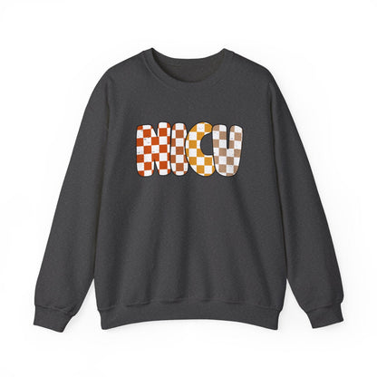 NICU Checkered Fall Distressed Long Sleeve Sweatshirt