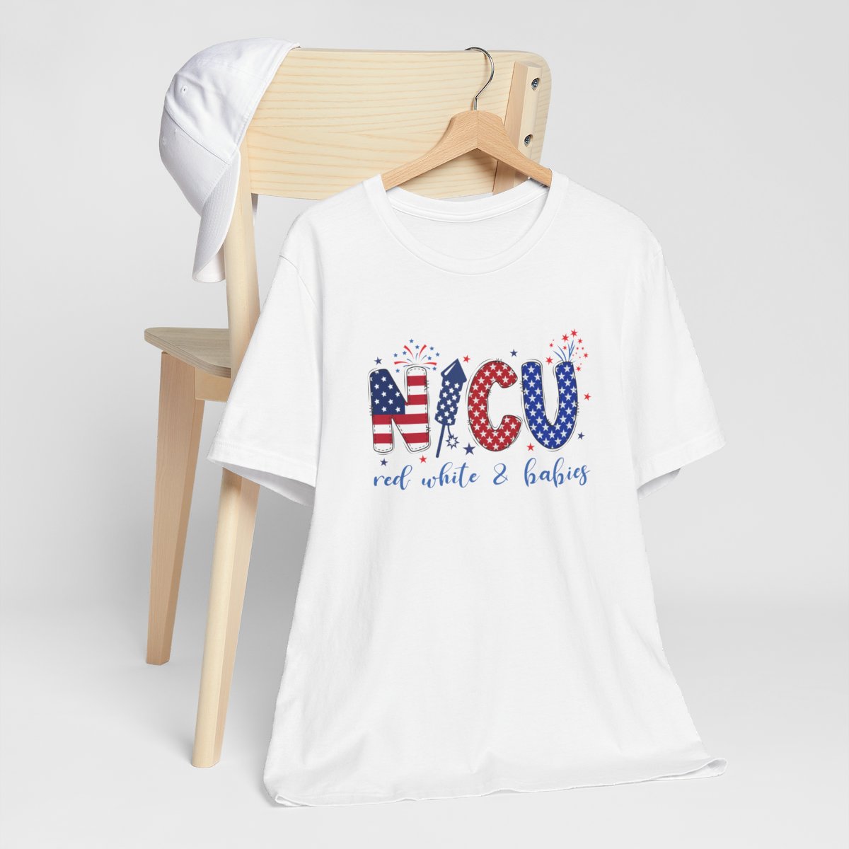 Red White Babies NICU Fireworks Short Sleeve Tee