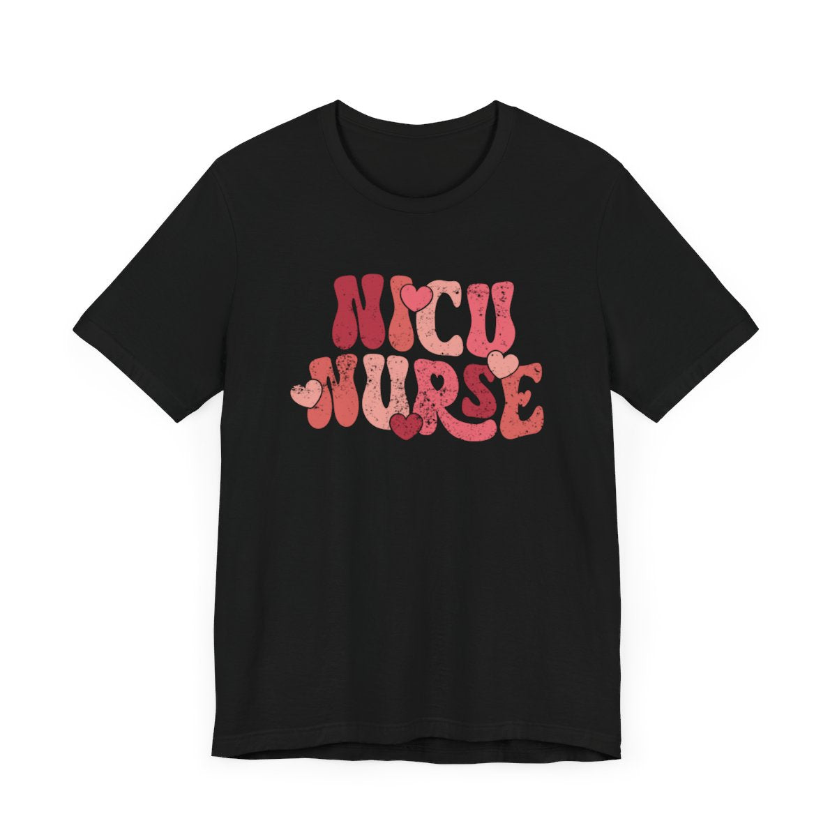 NICU Nurse Hearts Distressed Short Sleeve Tee