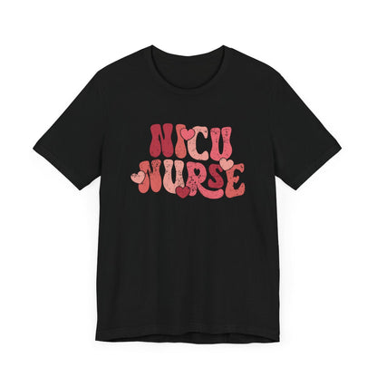 NICU Nurse Hearts Distressed Short Sleeve Tee