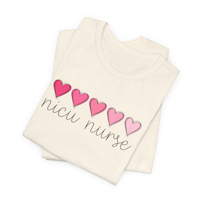 NICU Nurse Pink Hearts Short Sleeve Tee