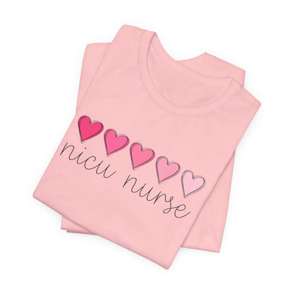 NICU Nurse Pink Hearts Short Sleeve Tee
