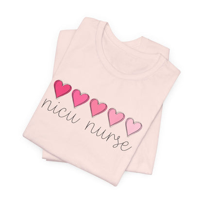 NICU Nurse Pink Hearts Short Sleeve Tee