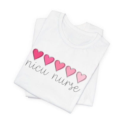 NICU Nurse Pink Hearts Short Sleeve Tee