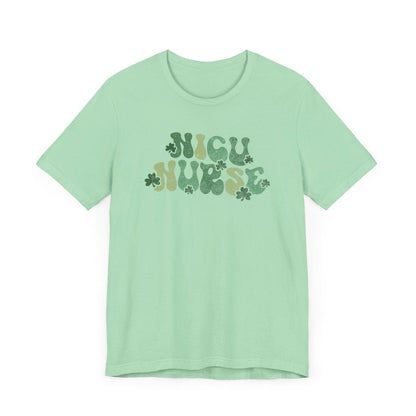 NICU Nurse Shamrocks Distressed Short Sleeve Tee
