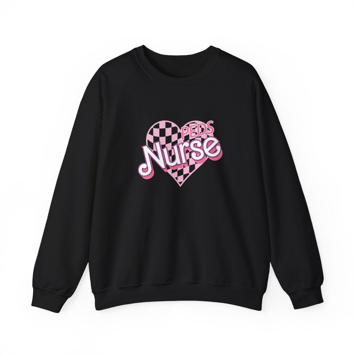 Peds Nurse Checkered Heart Long Sleeve Sweatshirt