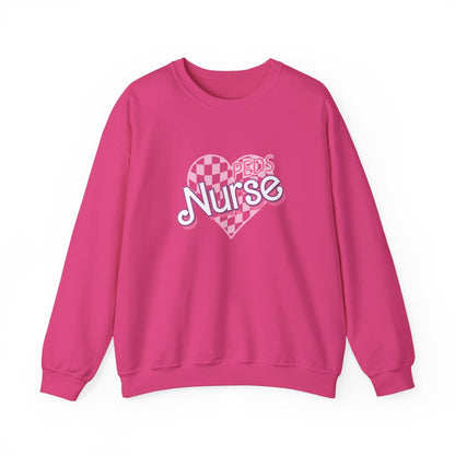 Peds Nurse Checkered Heart Long Sleeve Sweatshirt