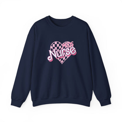 Peds Nurse Checkered Heart Long Sleeve Sweatshirt